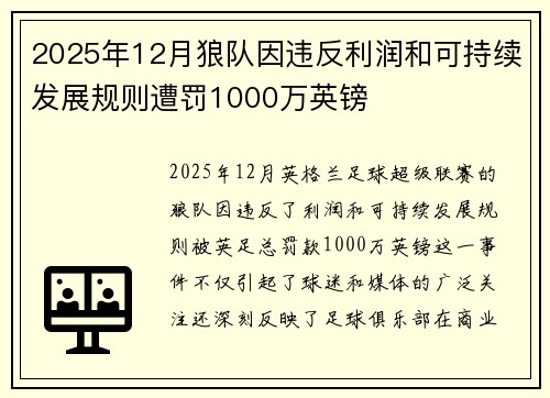 2025年12月狼队因违反利润和可持续发展规则遭罚1000万英镑